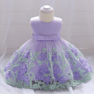 2023 summer new girls' children's clothing children's wedding dress baby one-year-old dress applique mesh fluffy skirt
