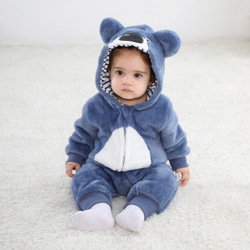 Qile Rabbit autumn new 0-3 year old baby onesie climbing suit animal shape double-sided velvet total link