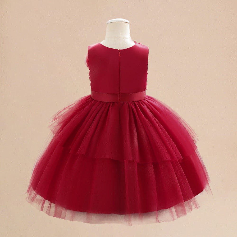 European and American baby full moon one-year-old banquet dress sleeveless three-dimensional flower dress waist cake skirt mesh skirt