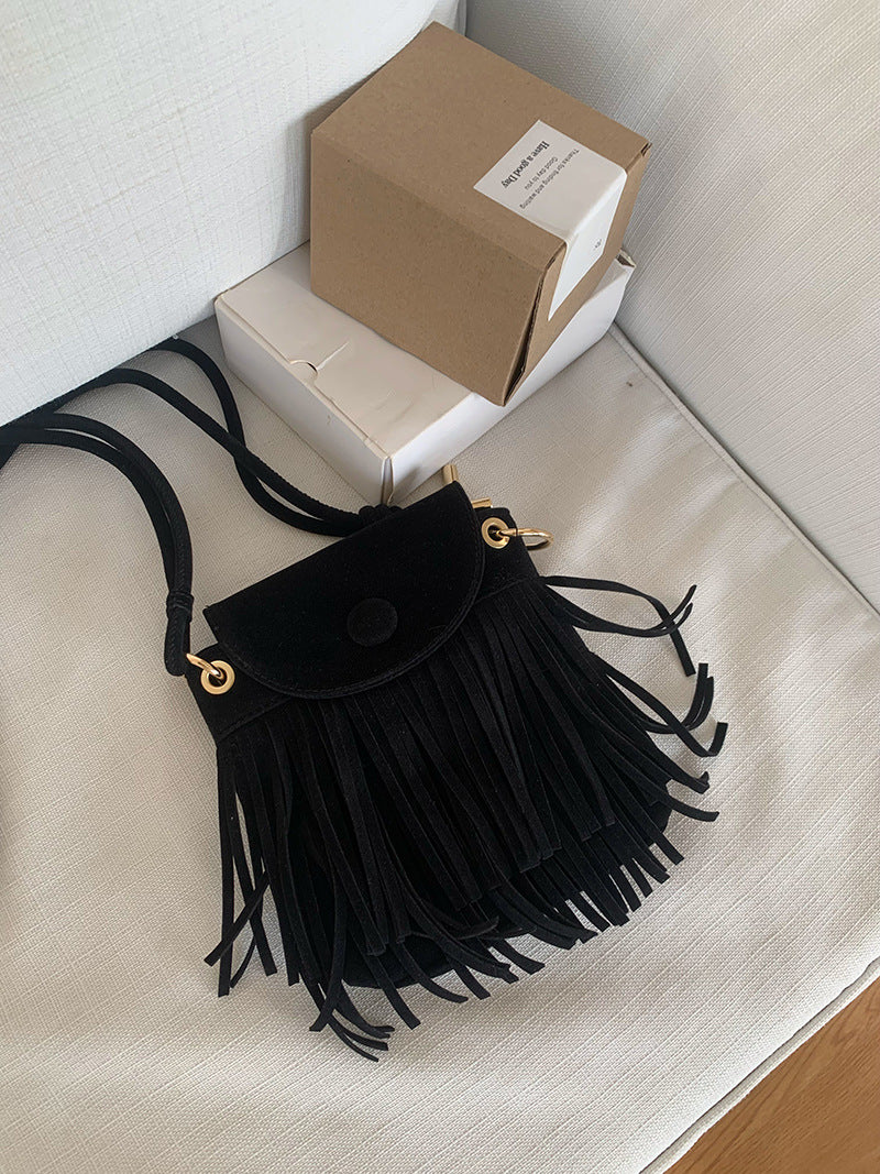 American Retro Imitation Suede Fringed Crossbody Bag