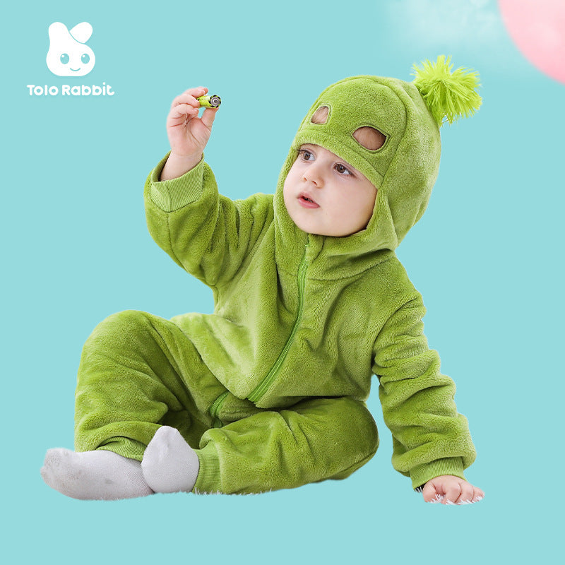 Autumn new baby flannel single-layer long-sleeved cartoon funny shape one-piece Romper climbing suit