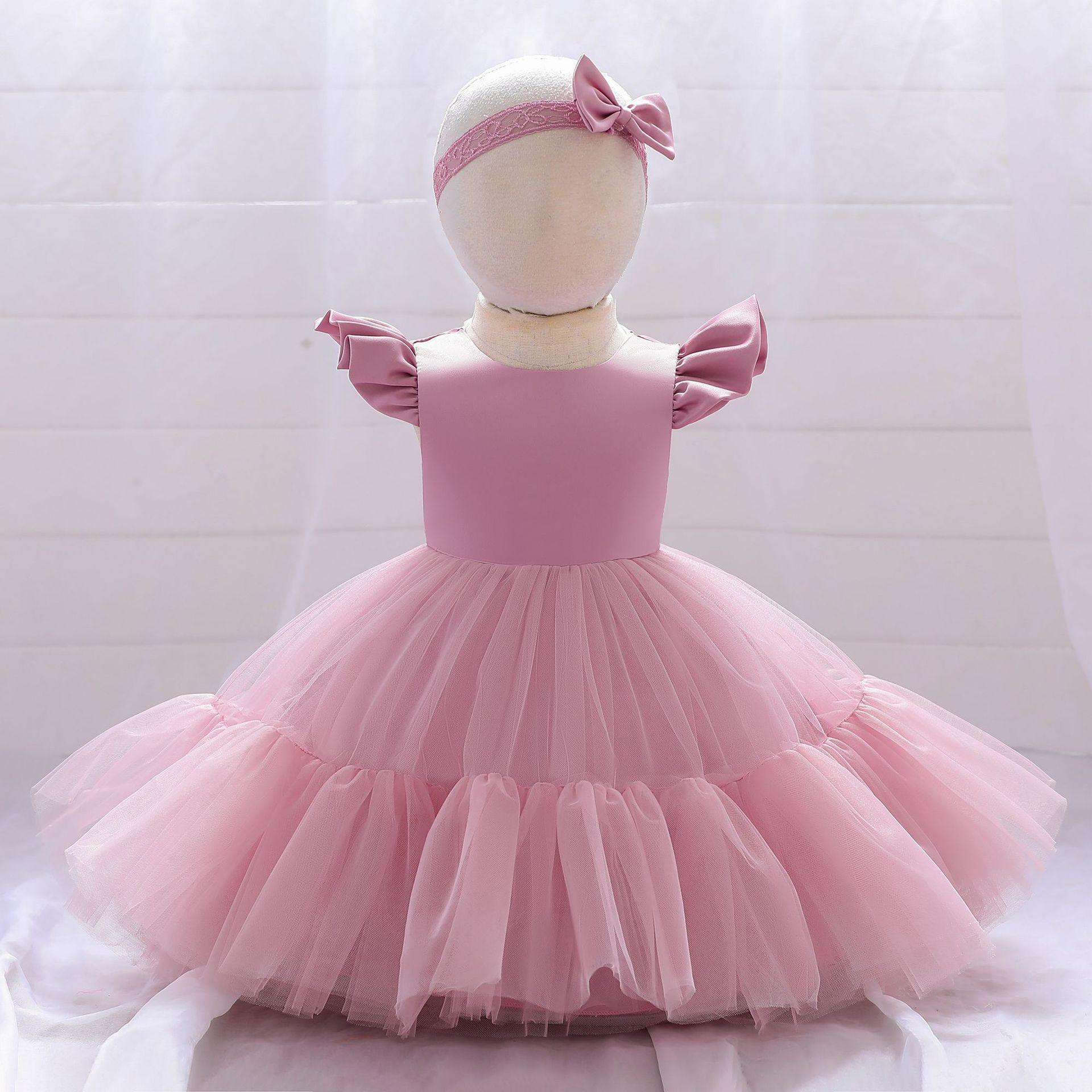 AliExpress Europe and the United States Foreign Trade Children's Dress Princess Dress Flying Sleeve Mesh Bow Wedding Dress Flower Girl Fluffy Dress