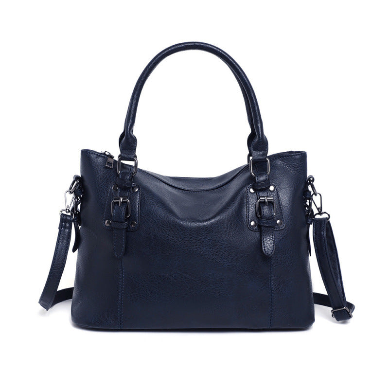 Foreign trade cross-border Europe, America, autumn and winter fashion trends, portable tote soft leather large-capacity texture retro simple shoulder bag