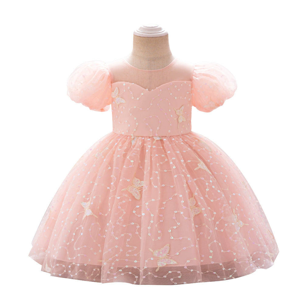 Cross-border new girls' princess dress children's dress one-year-old banquet dress wedding flower girl dress embroidered butterfly group