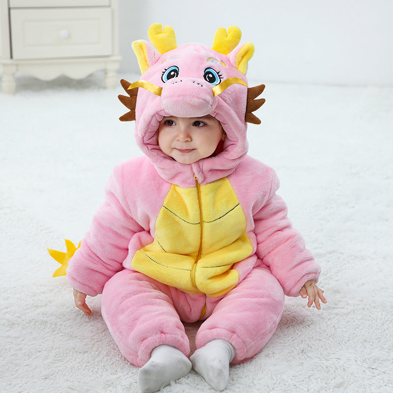 Winter new infant male treasure female treasure cute personality Chinese dragon shape flannel thickened warm Romper