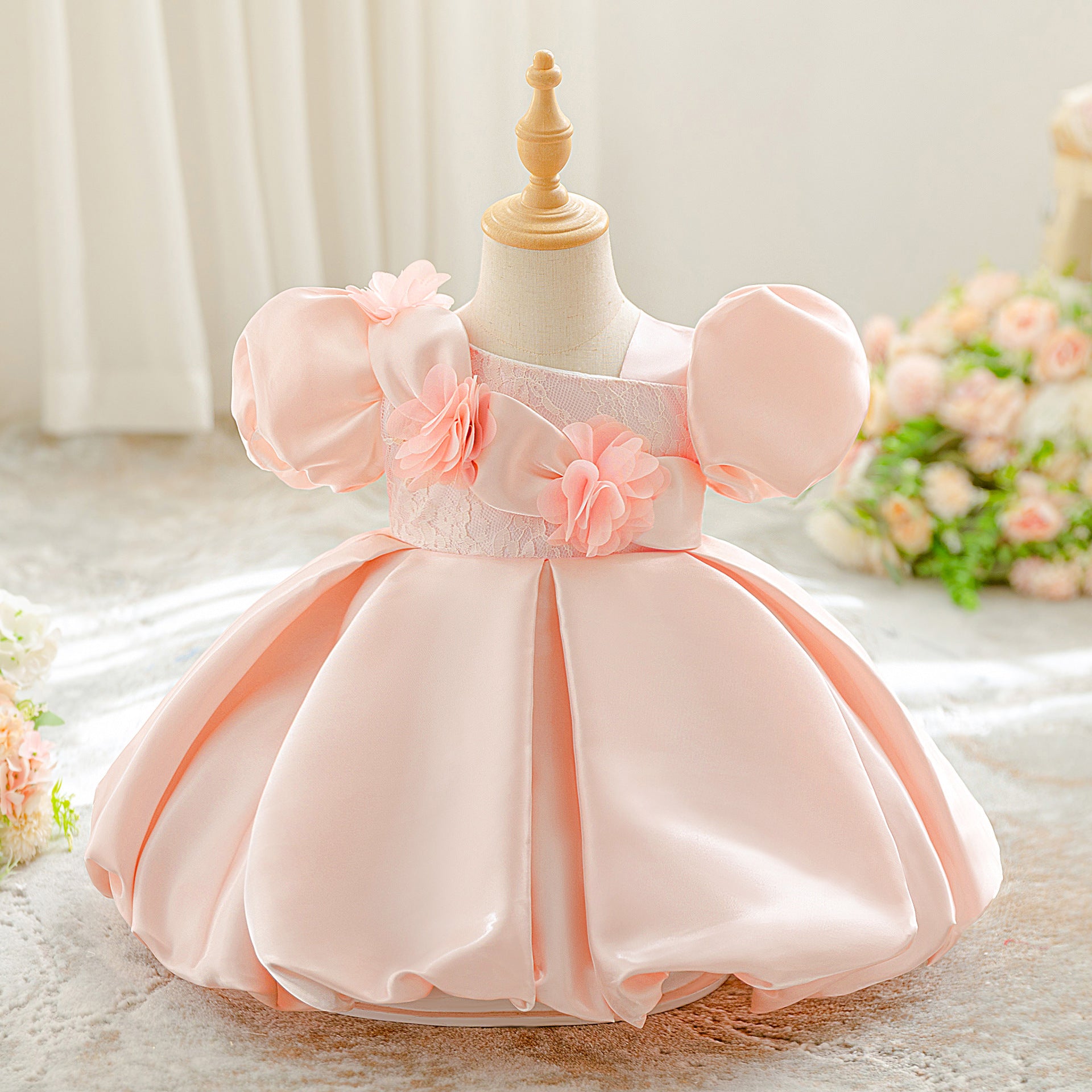 Children's princess dress 2025 new one-year-old dress baby girl bubble sleeve bud dress princess dress one piece hair