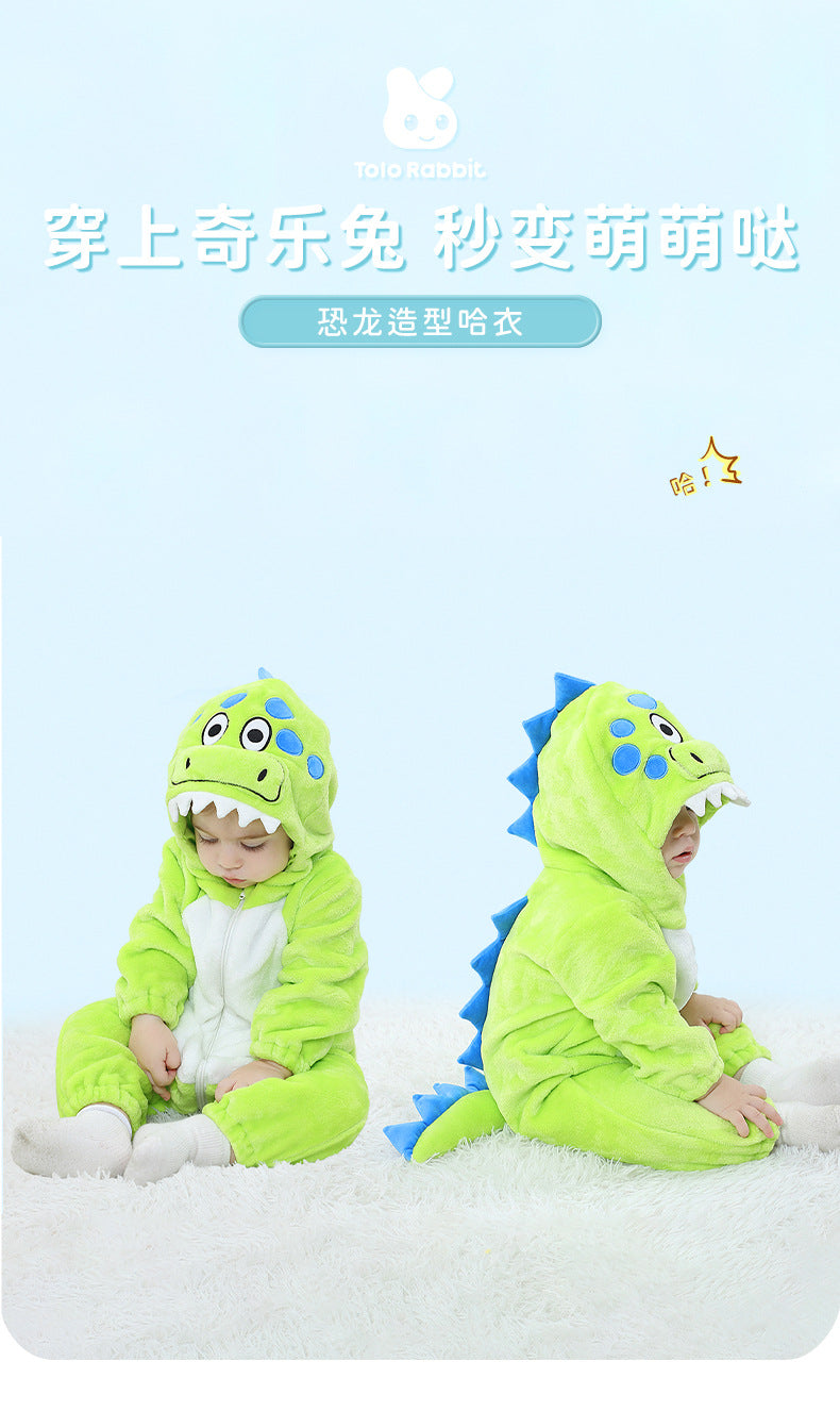 Autumn new 0-3 year old boys and girls baby cute animal styling clothes spotted dinosaur green single-layer onesie
