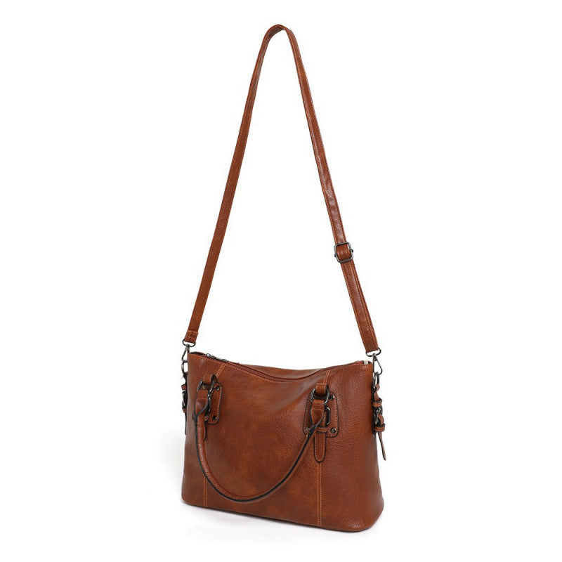 Foreign trade cross-border Europe, America, autumn and winter fashion trends, portable tote soft leather large-capacity texture retro simple shoulder bag