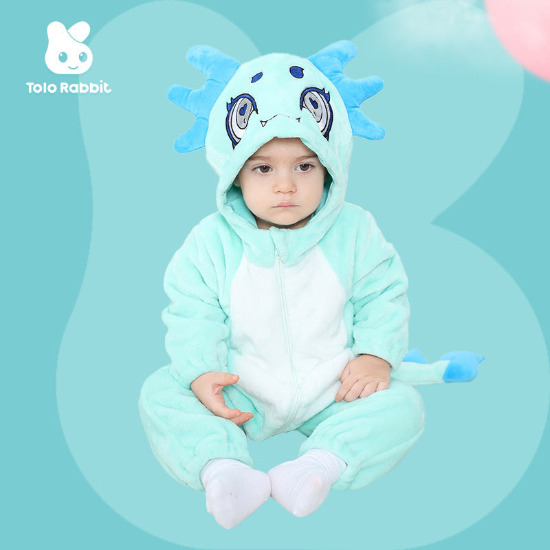 0-3 year old baby autumn new comfortable flannel single-layer styling Romper cute dinosaur styling onesie