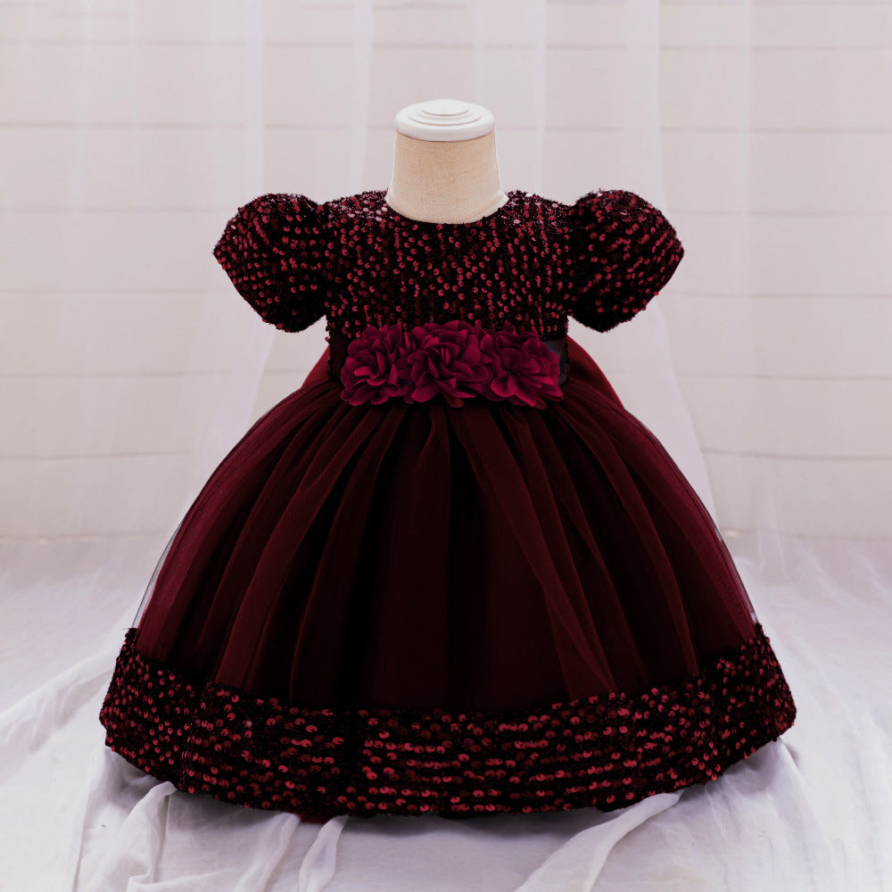 European and American Amazon Children's Dress Princess Dress Short Sleeve Sequin Troupe Dress Little Girl Flower Girl Wedding Dress