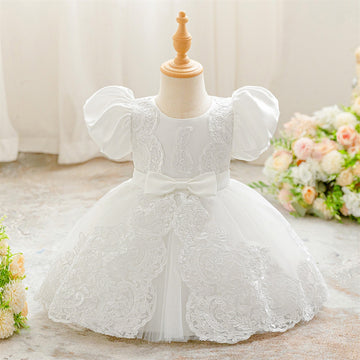2025 AliExpress Baby 1-3Y Dress Big Bow Lace Wedding Dress Princess Dress Baby Year Old Wash Dress