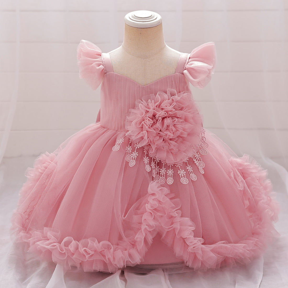 2025 new girls princess dress applique mesh children's dress year-old princess dress wedding flower girl dress