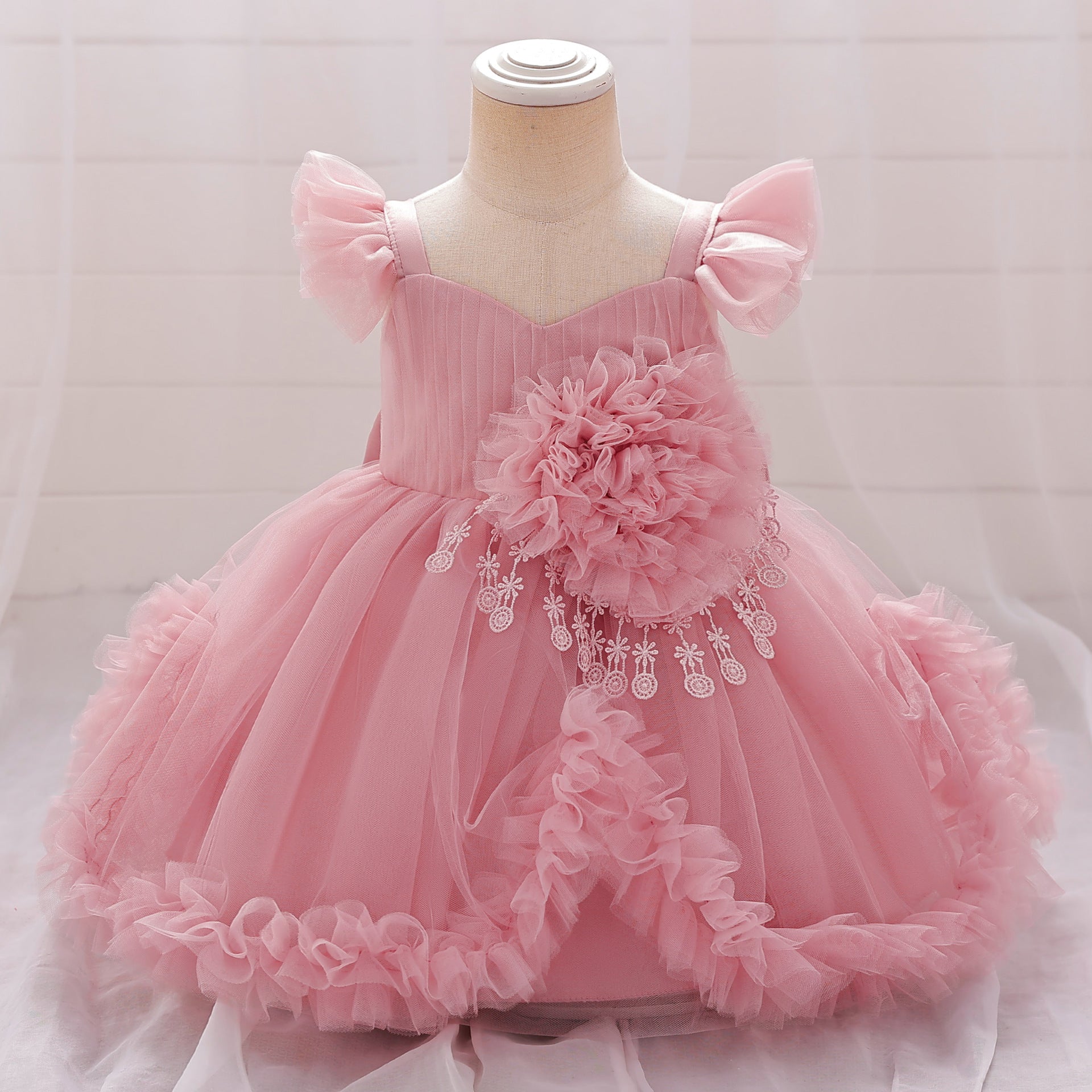 2025 new girls princess dress applique mesh children's dress year-old princess dress wedding flower girl dress