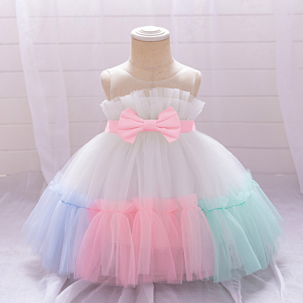 AliExpress new girls' dress baby's first birthday party will wash the dress and gradually change the color wedding flower girl princess dress