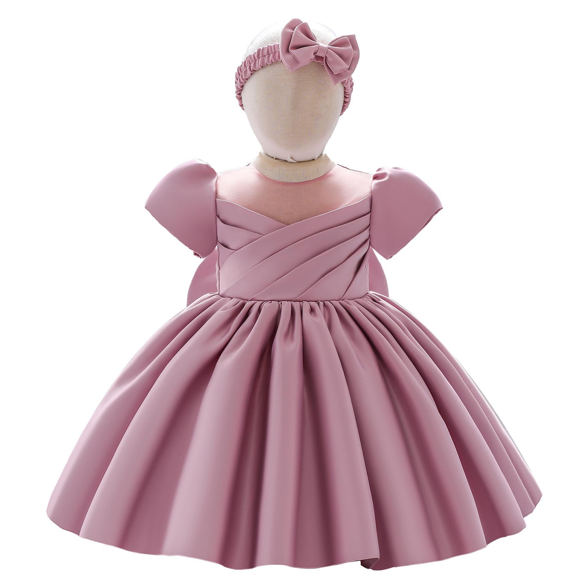 Amazon's new short-sleeved children's dress skirt, hair accessories, big bow girls' birthday party birthday dress