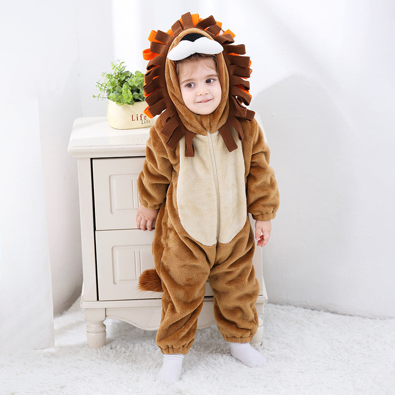 Autumn new 0-3 year old baby single-layer flannel animal-shaped Romper lion-shaped one-piece Romper