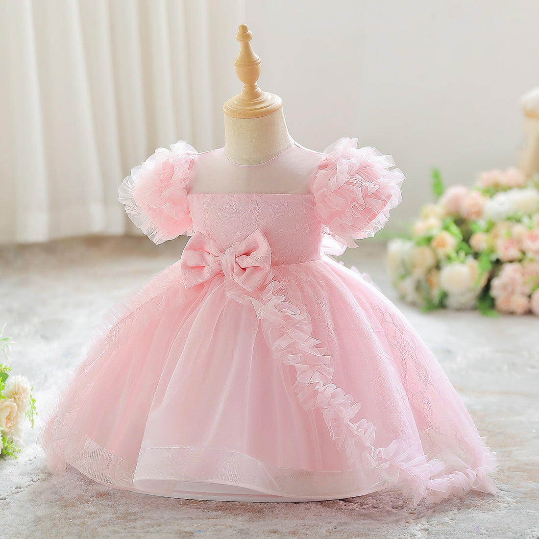 New Girls Princess Dress Bow Dress Mesh Tucker Dress Birthday Prom Children's Dress Performance Dress