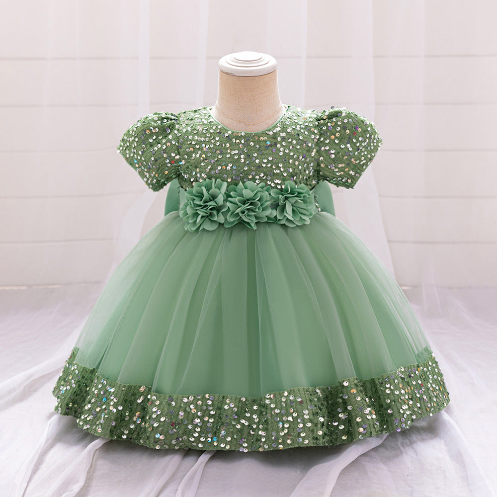 European and American Amazon Children's Dress Princess Dress Short Sleeve Sequin Troupe Dress Little Girl Flower Girl Wedding Dress