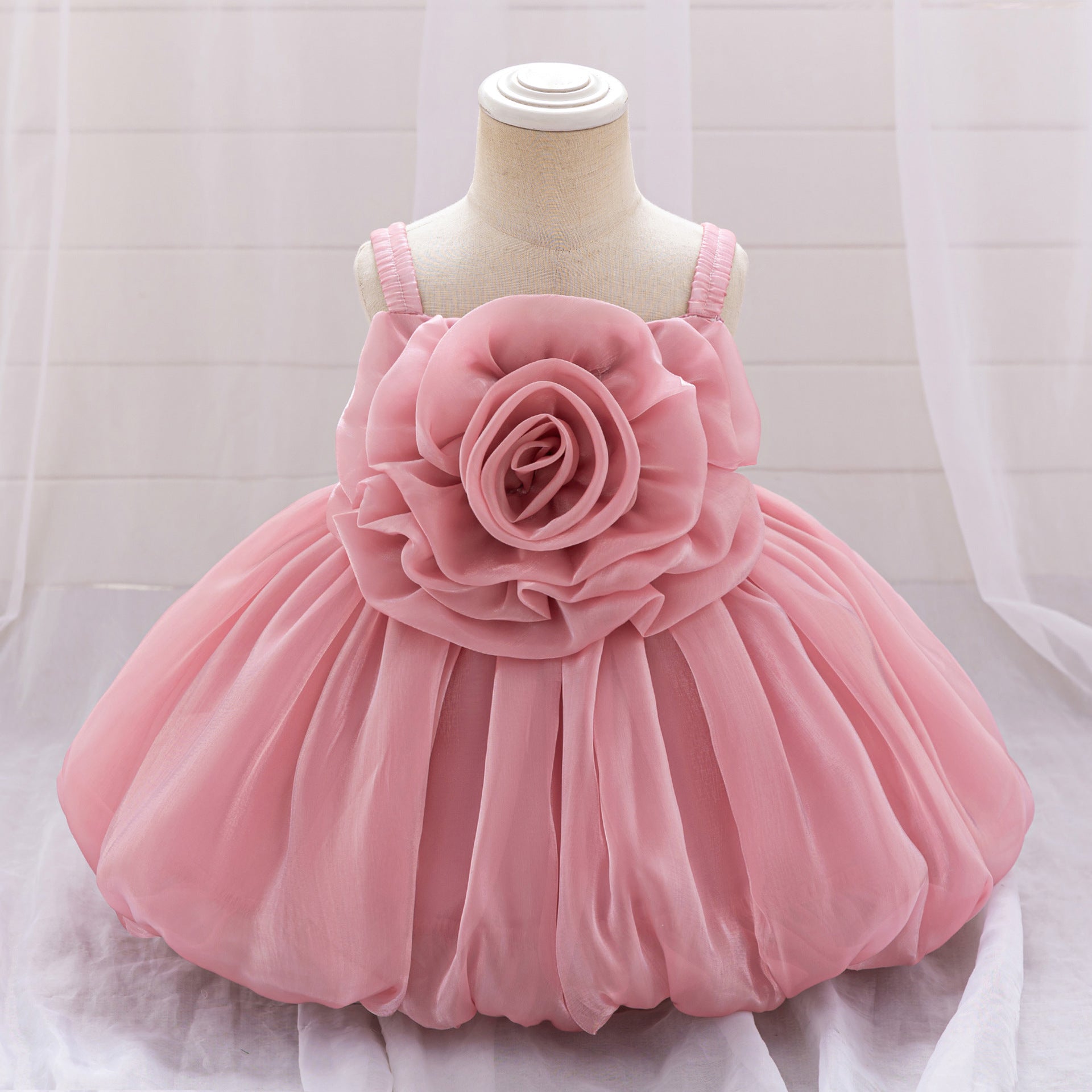 2025 New Children's Dress Bud Princess Dress Water Gloss Satin Dress Three-dimensional Flower Girls Dress Yearly Dress Dress