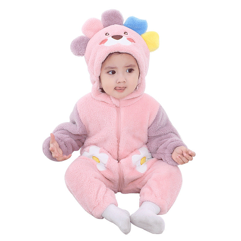 Qile Rabbit autumn new 0-3 year old baby going out clothes cute little flower embroidered single-layer double-sided velvet onesie