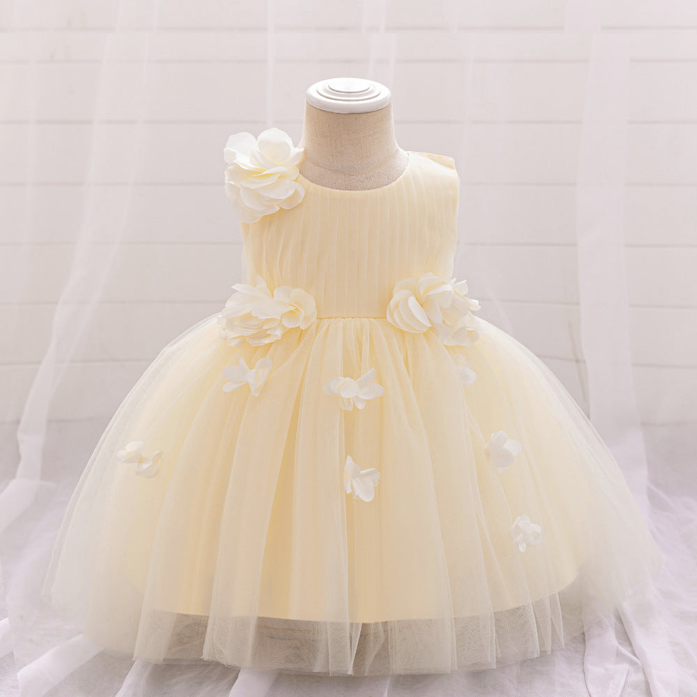 Cross-border Amazon infant dress three-dimensional flower mesh tutu skirt one-year-old baby birthday party washing dress
