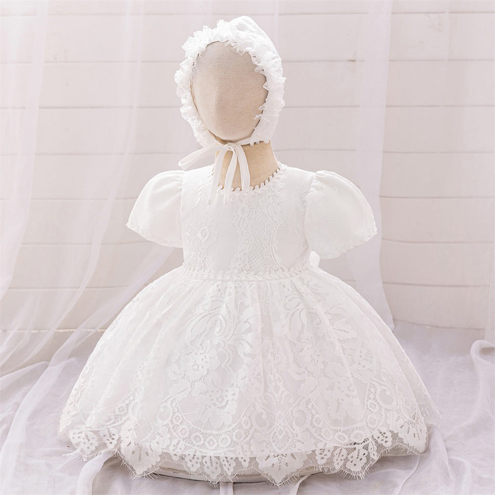 2024 New Girls' Wash Dress White Children's Dress Mesh Princess Dress Lace Embroidered Dress Yearly Dress