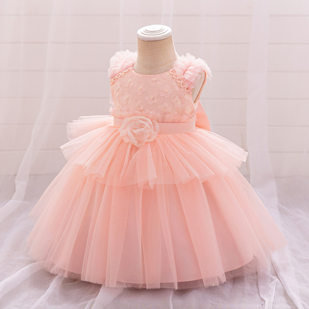 Wholesale girls' new one-year-old dress skirt embroidered children's dress medium and small children's fluffy mesh birthday children's princess dress