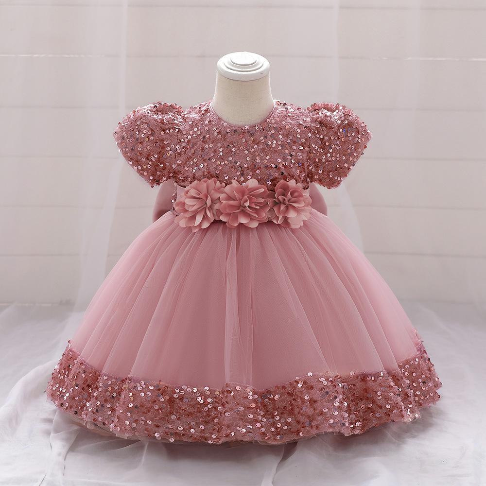 European and American Amazon Children's Dress Princess Dress Short Sleeve Sequin Troupe Dress Little Girl Flower Girl Wedding Dress