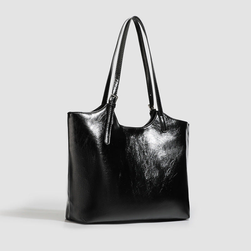 New simple oil wax leather shoulder bag large capacity tote bag fashion daily commuting versatile casual shoulder bag women