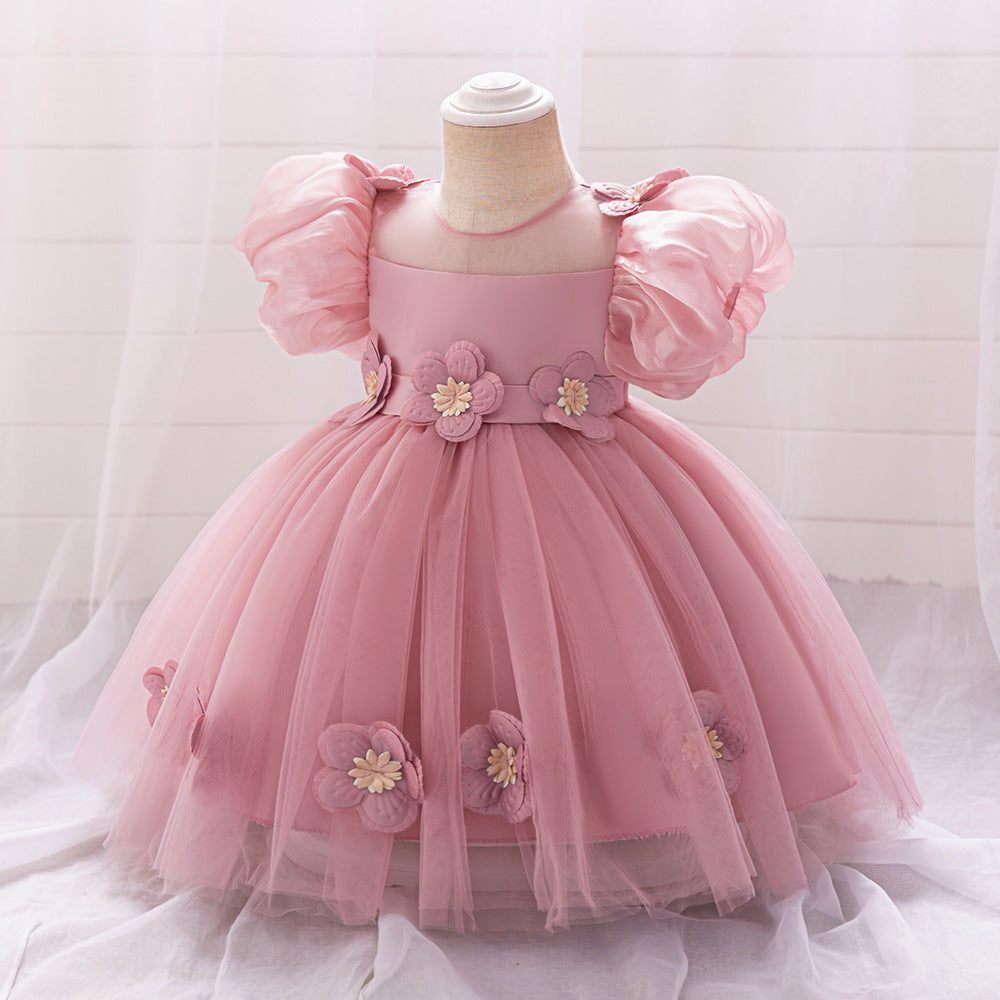 Girls' dress bubble sleeves flower tutu dress, children's princess dress stage performance clothes flower girl foreign style dress