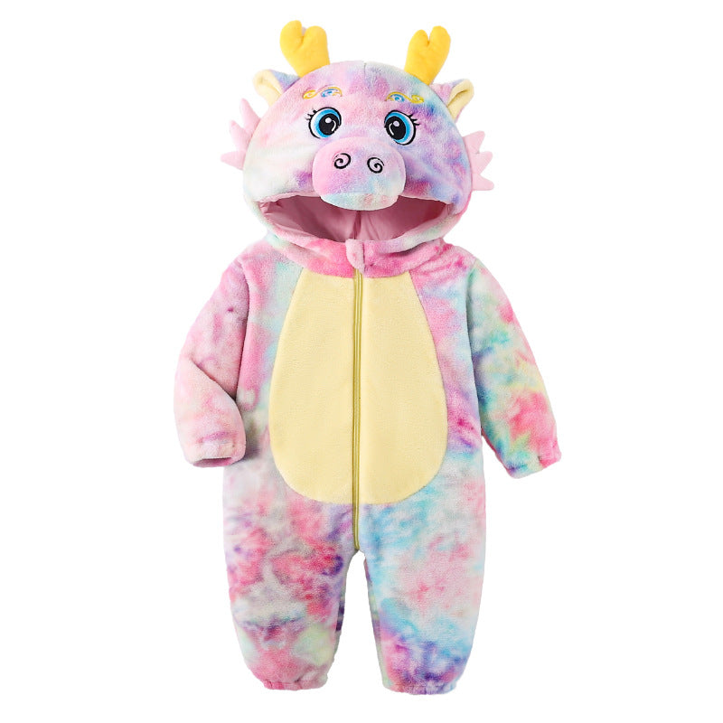Qile Rabbit autumn new baby single-layer flannel-shaped Romper cartoon dragon-shaped one-piece Romper