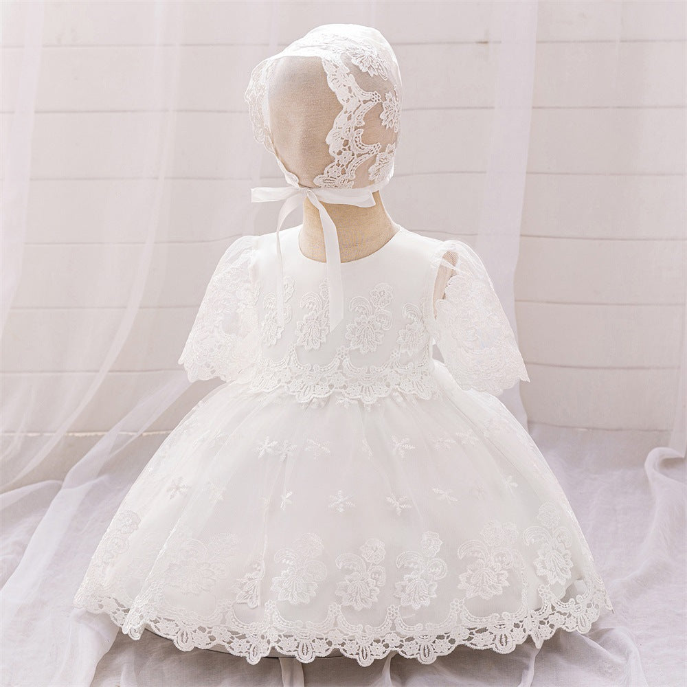 European and American new white wash dress full moon hundred days banquet with veil dress skirt baby white mesh wedding dress skirt