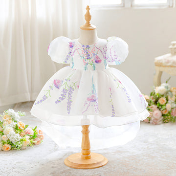 Girls Dress Summer Foreign Style Princess Dress Embroidered Bubble Sleeve Dress Gauze Dress Little Girl Vacation Dress