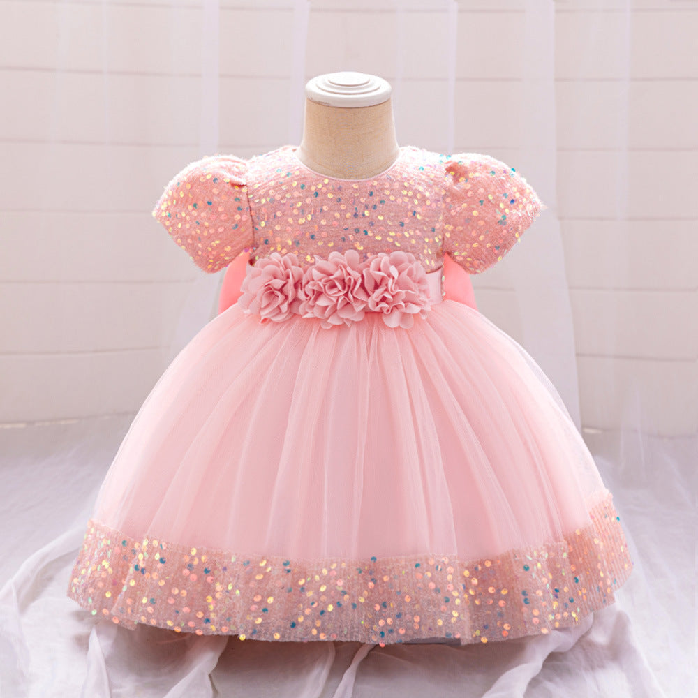 European and American Amazon Children's Dress Princess Dress Short Sleeve Sequin Troupe Dress Little Girl Flower Girl Wedding Dress