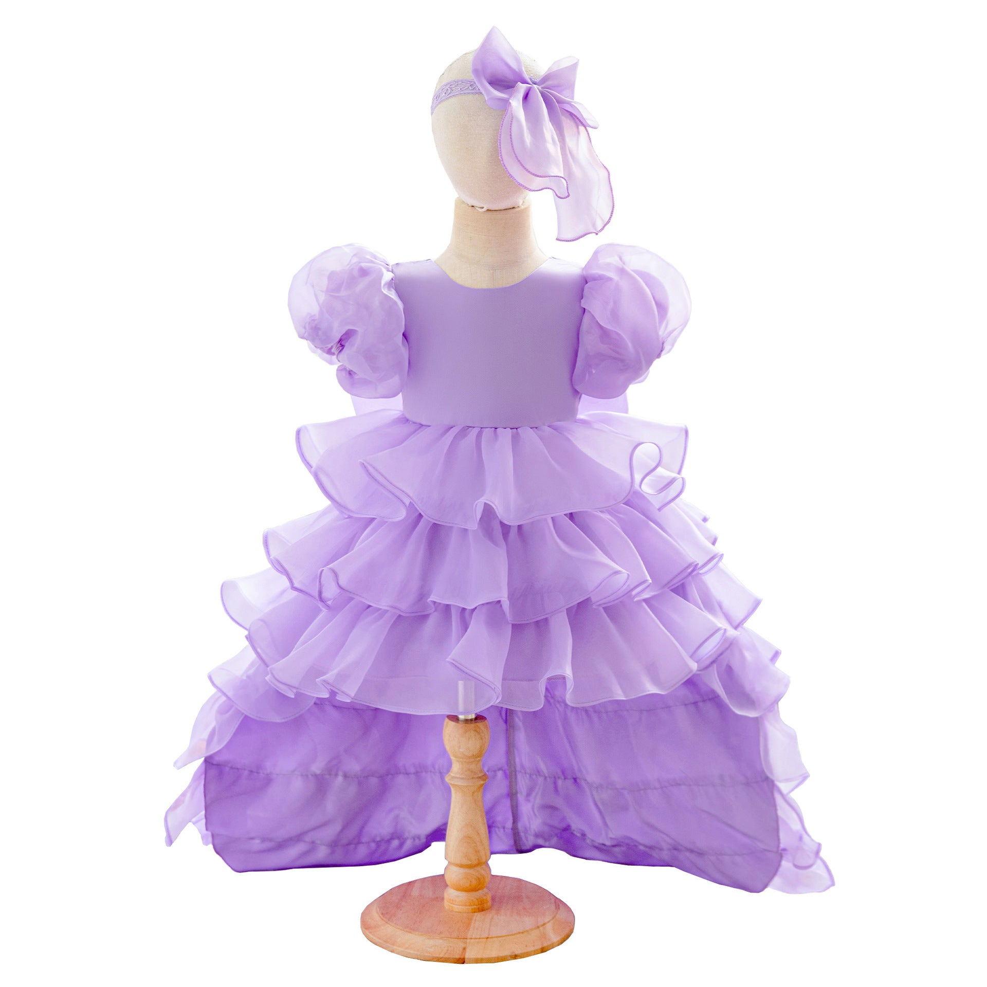European and American children's bubble sleeves organza trailing skirt princess fluffy cake skirt wedding dress flower girl dress skirt hair band