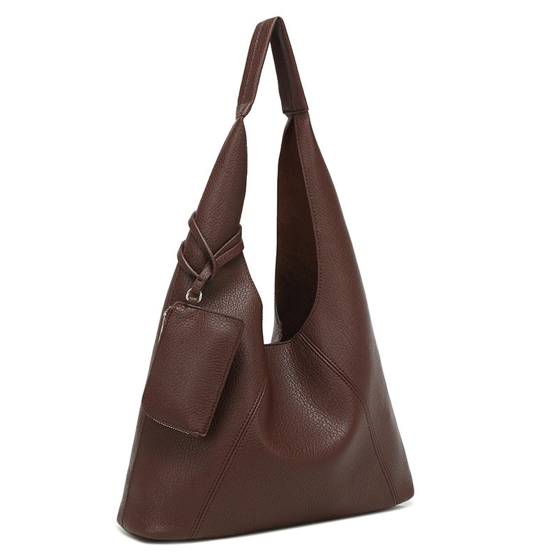 Korean version of casual lychee pattern tote bag women's versatile texture soft leather shoulder bucket bag simple commuter portable armpit