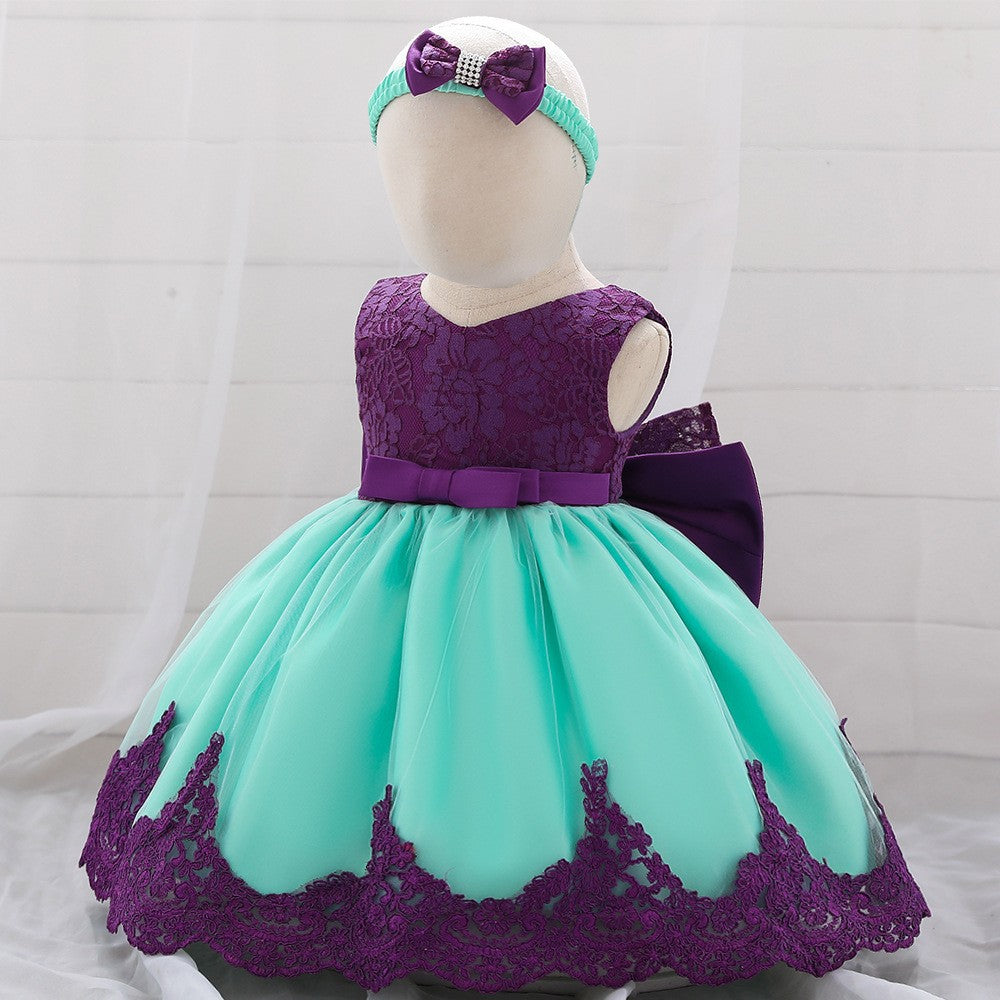 Amazon baby full moon dress children's dress princess lace bow baby dress lace