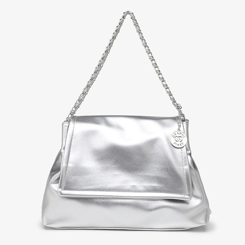 Trendy Silver Women's Shoulder Bag – Casual Chain Crossbody Bag