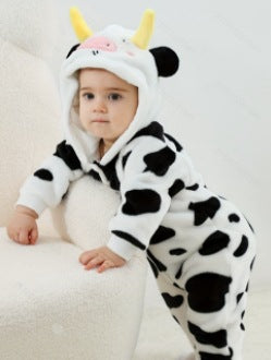 Qile Rabbit's autumn new product cute cow-shaped onesie 0-3 years old infant and toddler hooded single-layer Romper