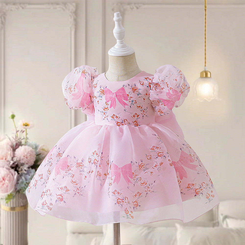 2025 new foreign trade children's dress printed flower child wedding dress skirt catwalk small host evening dress princess dress