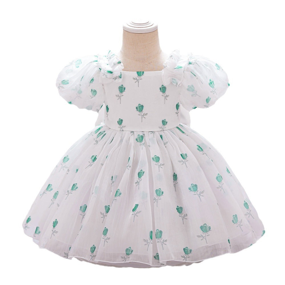 New girls' dress princess dress baby's first birthday party washing dress floral bow girls dress