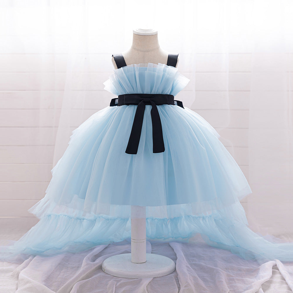 Cross-border Amazon supply Infant and toddler dress suspender fluffy dovetail skirt Wedding small flower children's mesh trailing skirt