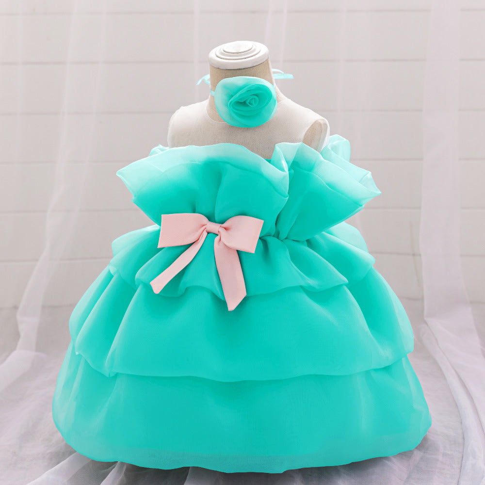 Cross-border new children's princess dress girls' year-old dress tube top dress mesh pleated rose dress