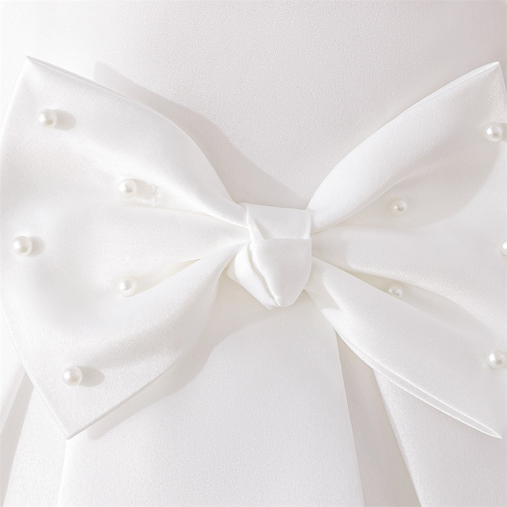 Cross-border new satin children's dress bow girl princess dress party festival dress girl dress