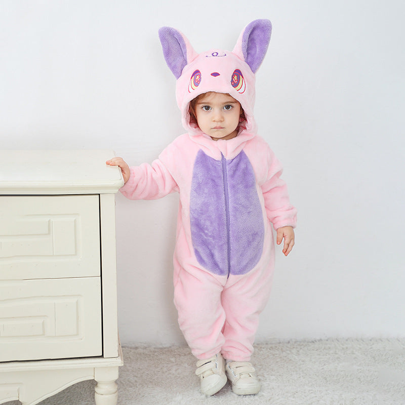 Autumn new infant and toddler comfortable flannel single-layer styling Romper cartoon cat and cat styling one-piece Romper