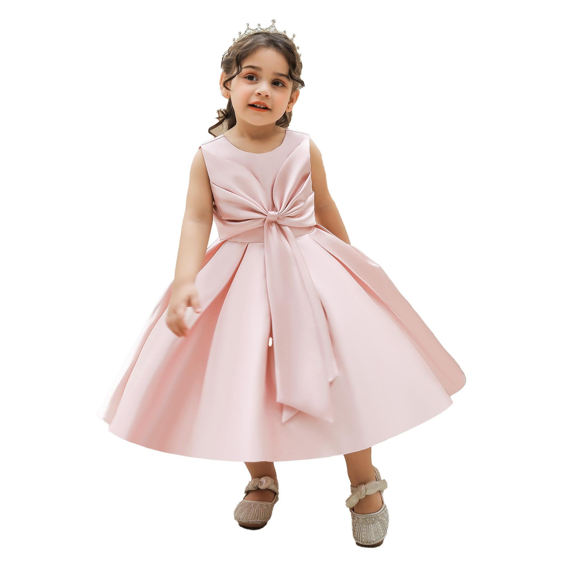 New baby girl one-year-old dress princess dress, twill thick satin bow infant grab week dress
