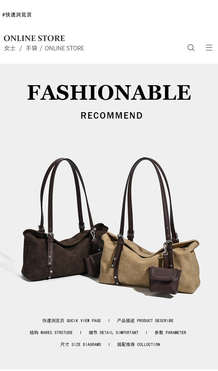 2025 new retro suede pillow bag women's autumn and winter large-capacity commuting shoulder underarm bag versatile messenger bag