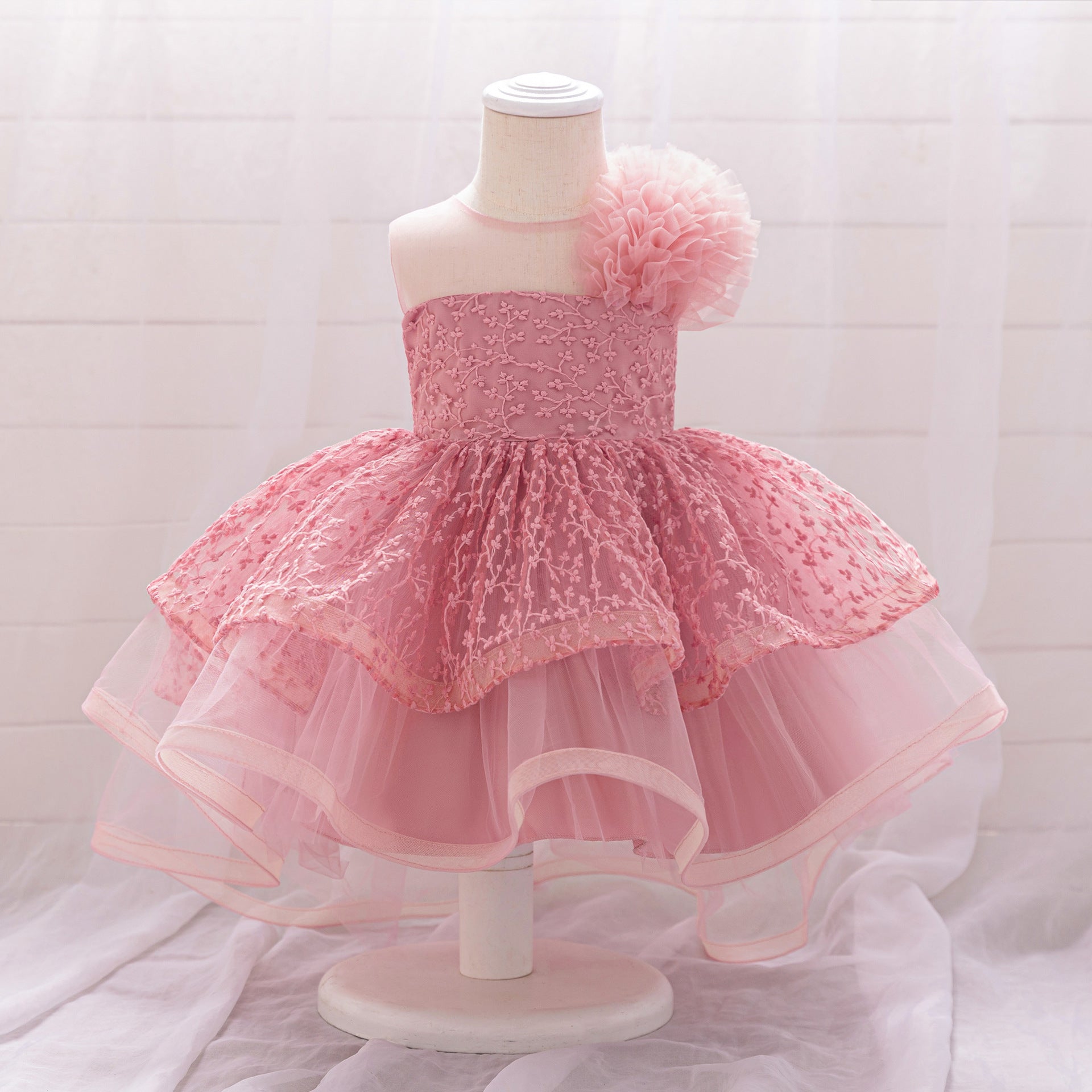 Girls' Dress Light Luxury Lace Fluffy Princess Dress Children's Host Walk Show Birthday Banquet Piano Performance Costume