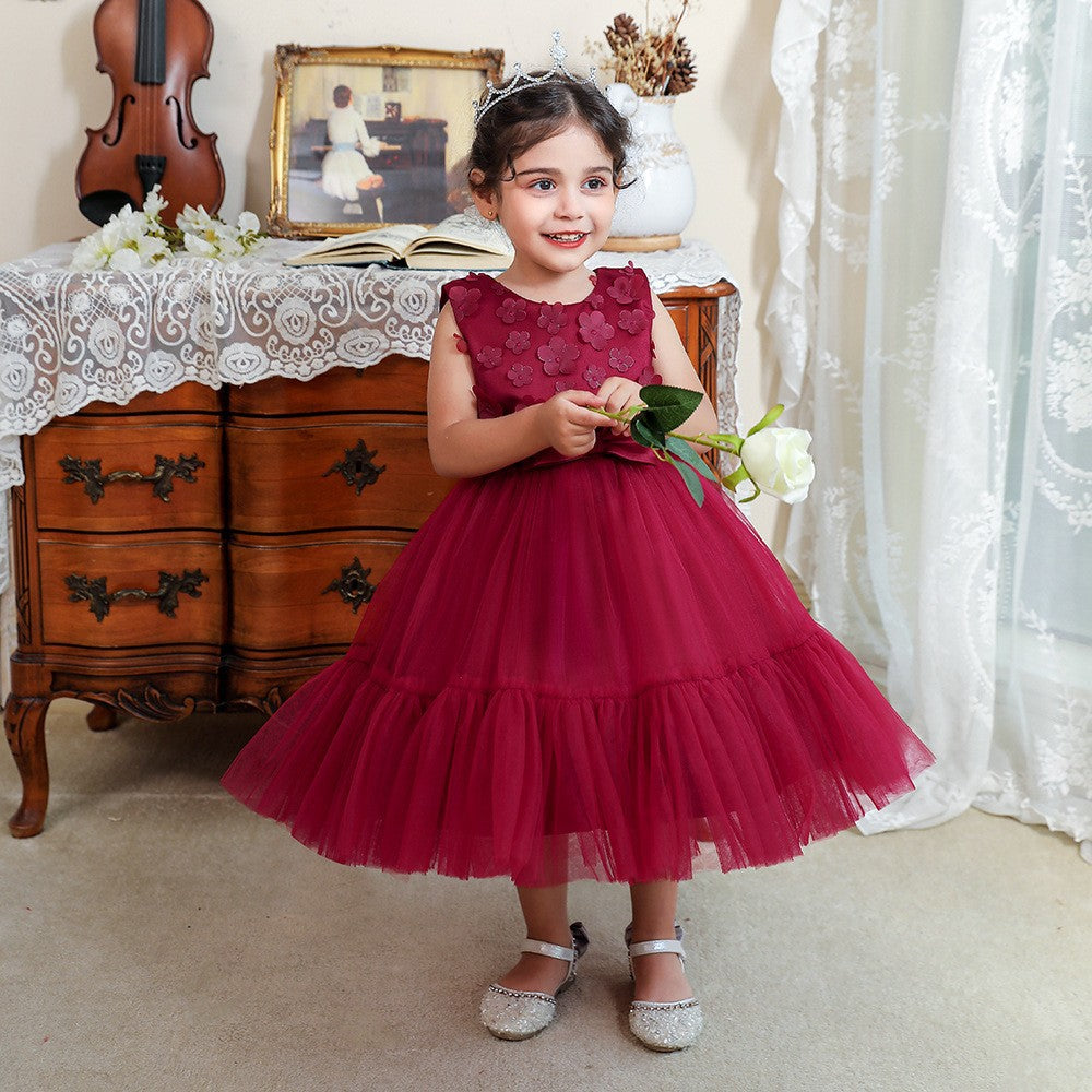 Cross-border new flower girl wedding fluffy yarn little girl princess dress, one-year-old baby girl banquet grab week dress