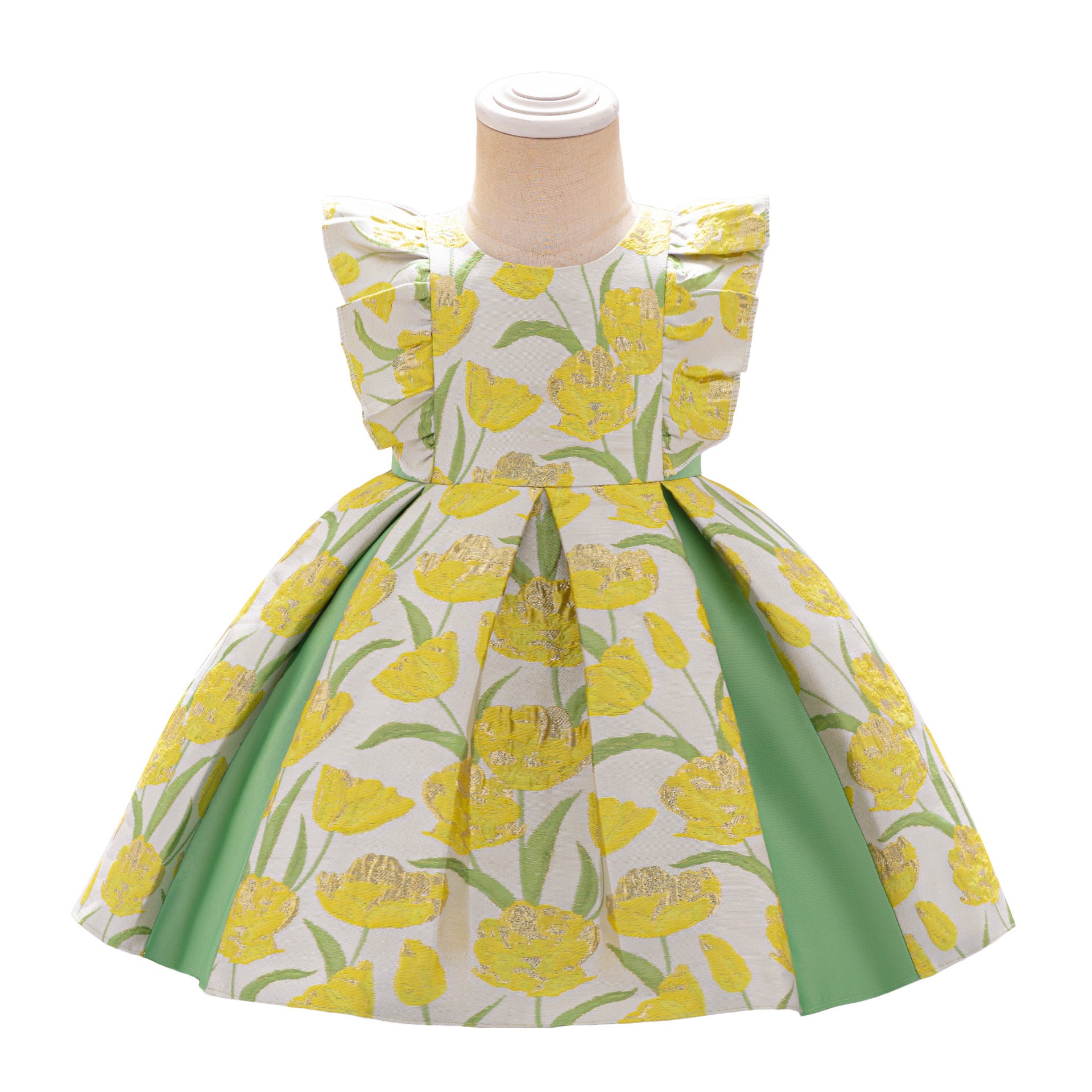 Europe and the United States new baby dress baby year old printed flower children's dress skirt children's birthday party 100 days wash dress